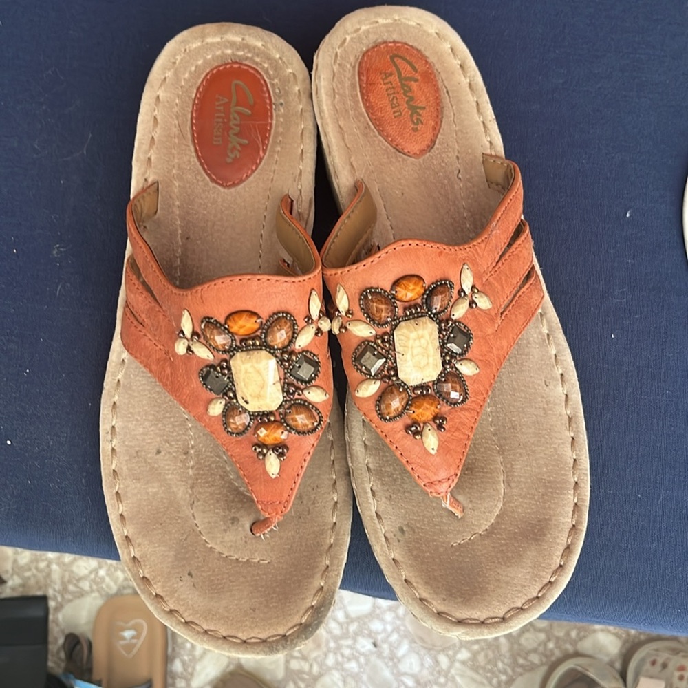 Clark’s artisan beaded orange 9.5 comfy sandals worn once sale - Picture 6 of 8